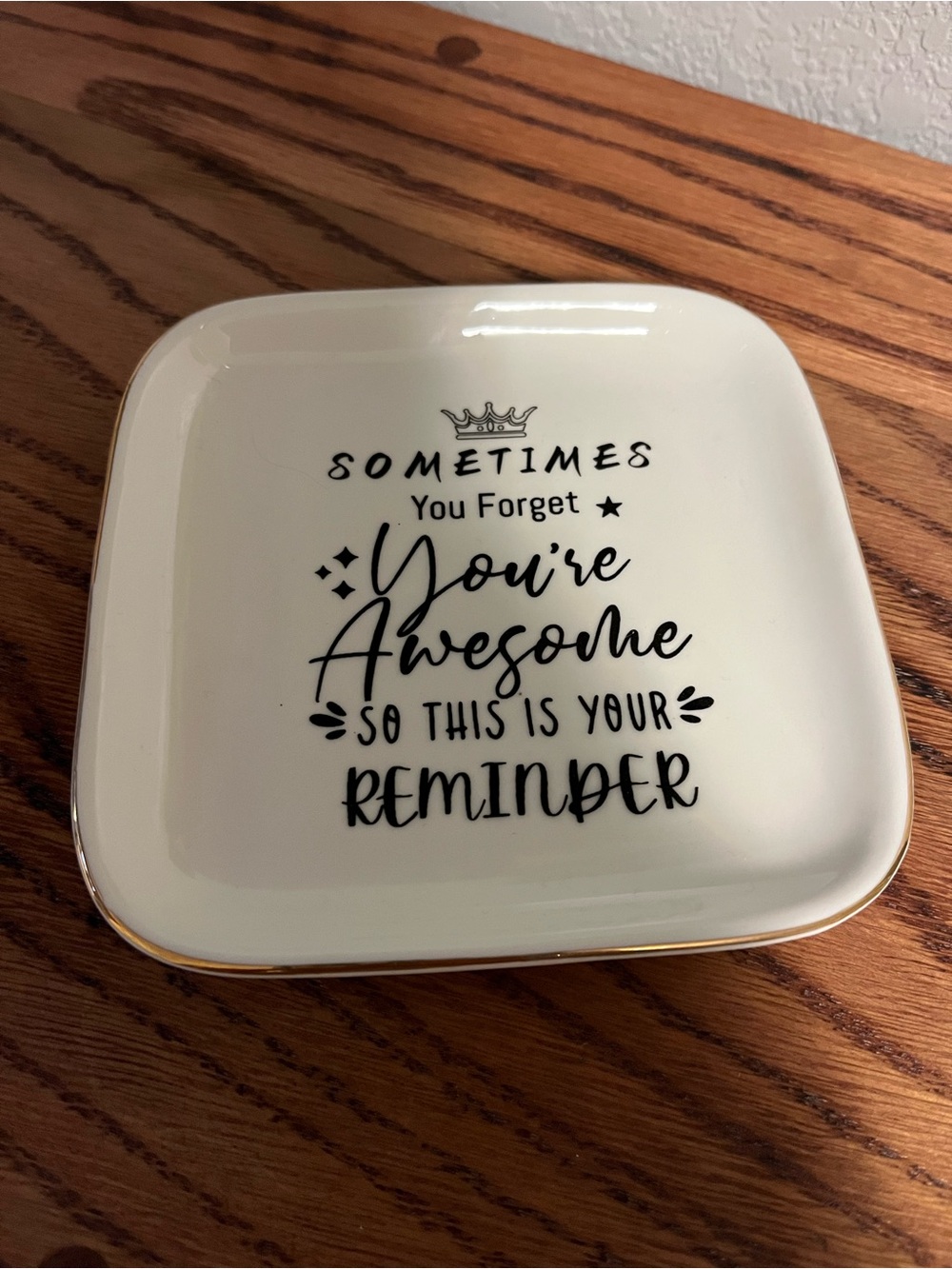 Square Ceramic Trinket Dish - "You're Awesome" Script - like new!